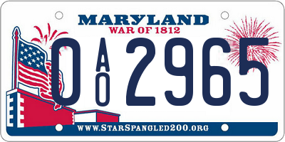 MD license plate 0AO2965