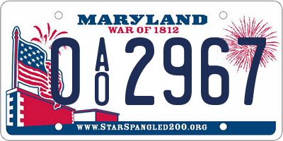 MD license plate 0AO2967