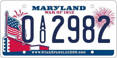 MD license plate 0AO2982