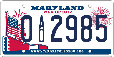 MD license plate 0AO2985