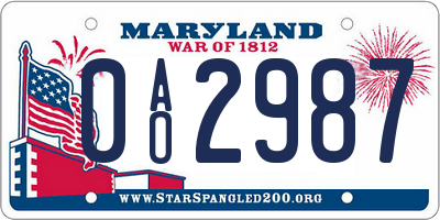 MD license plate 0AO2987