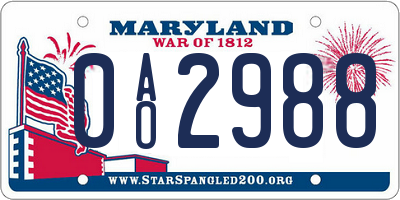 MD license plate 0AO2988