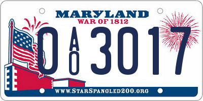 MD license plate 0AO3017