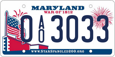 MD license plate 0AO3033