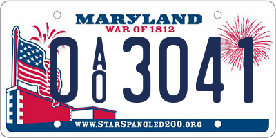 MD license plate 0AO3041