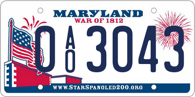 MD license plate 0AO3043