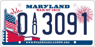 MD license plate 0AO3091