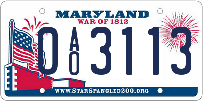 MD license plate 0AO3113