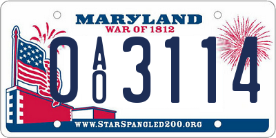 MD license plate 0AO3114