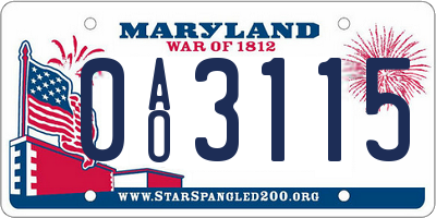 MD license plate 0AO3115