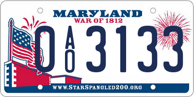MD license plate 0AO3133