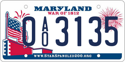 MD license plate 0AO3135