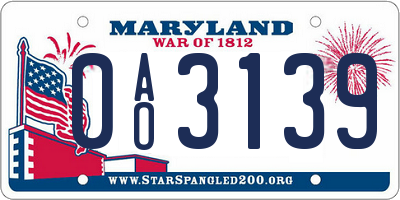 MD license plate 0AO3139