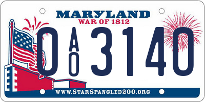 MD license plate 0AO3140