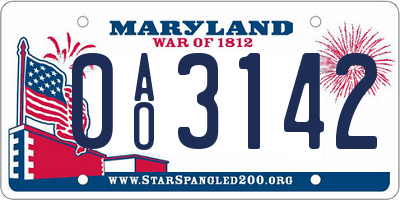 MD license plate 0AO3142