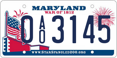 MD license plate 0AO3145