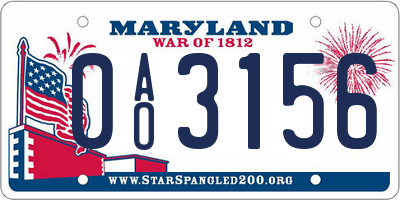 MD license plate 0AO3156