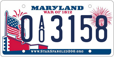 MD license plate 0AO3158