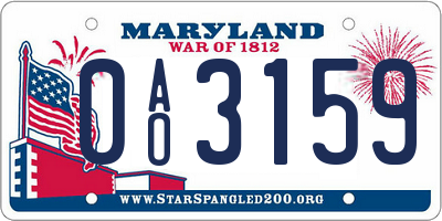 MD license plate 0AO3159