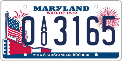 MD license plate 0AO3165