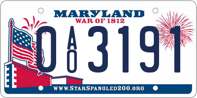 MD license plate 0AO3191