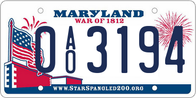 MD license plate 0AO3194