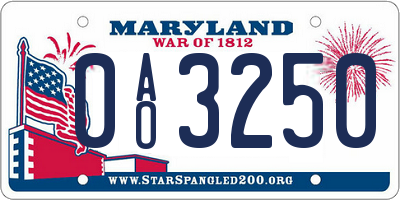 MD license plate 0AO3250