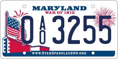 MD license plate 0AO3255