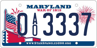MD license plate 0AO3337