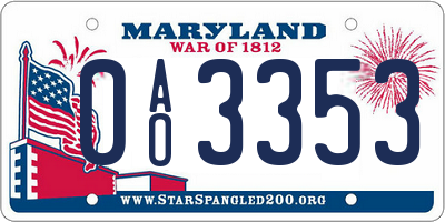 MD license plate 0AO3353