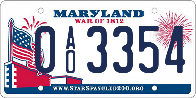MD license plate 0AO3354