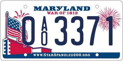 MD license plate 0AO3371