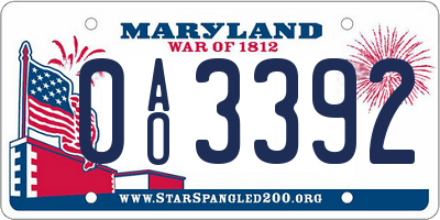 MD license plate 0AO3392