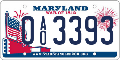 MD license plate 0AO3393