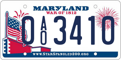 MD license plate 0AO3410