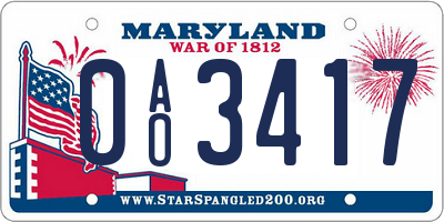 MD license plate 0AO3417