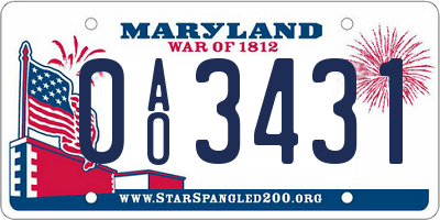 MD license plate 0AO3431