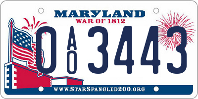 MD license plate 0AO3443