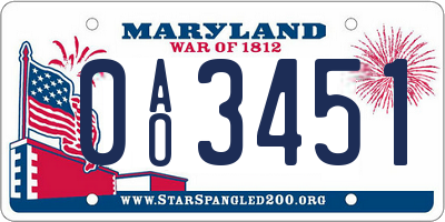 MD license plate 0AO3451