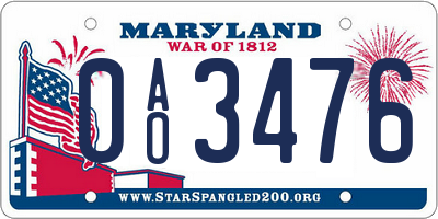 MD license plate 0AO3476