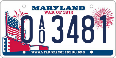MD license plate 0AO3481