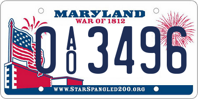 MD license plate 0AO3496