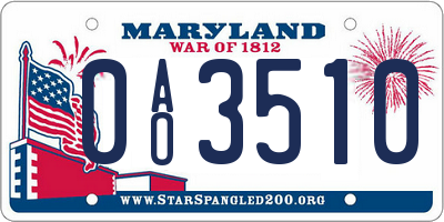 MD license plate 0AO3510