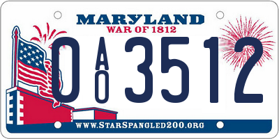 MD license plate 0AO3512