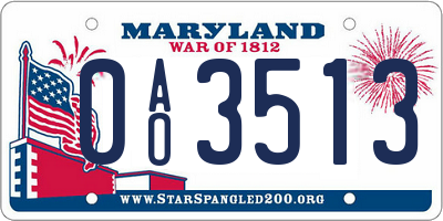 MD license plate 0AO3513