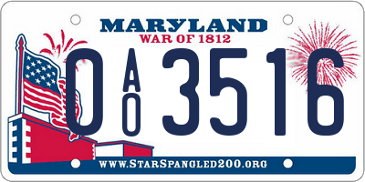 MD license plate 0AO3516