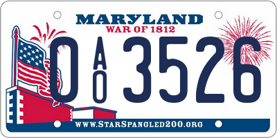 MD license plate 0AO3526