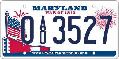 MD license plate 0AO3527