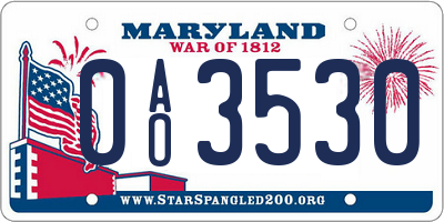 MD license plate 0AO3530