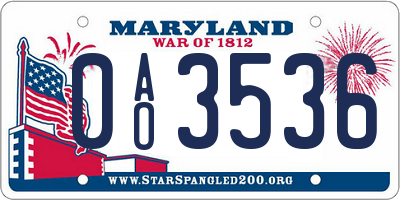 MD license plate 0AO3536